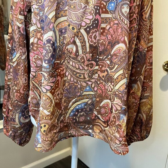 NWT Wrong Side of Right Paisley Pleated Long Sleeve Chiffon Top, Size 3 (S/M) - Picture 4 of 16